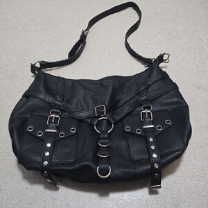 Killstar- large boho satchel bag- adjustable strap- black- vegan leather